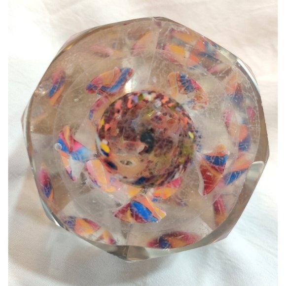 Antique Bohemian Facet Cut Art Glass With Decorative Flowers Paperweight READ - Picture 7 of 10